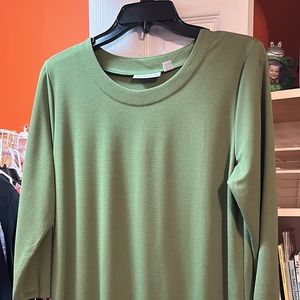 Susan Graver Green Solid 3/4 Sleeve A Line Knit Dress Removable Shoulder Pads